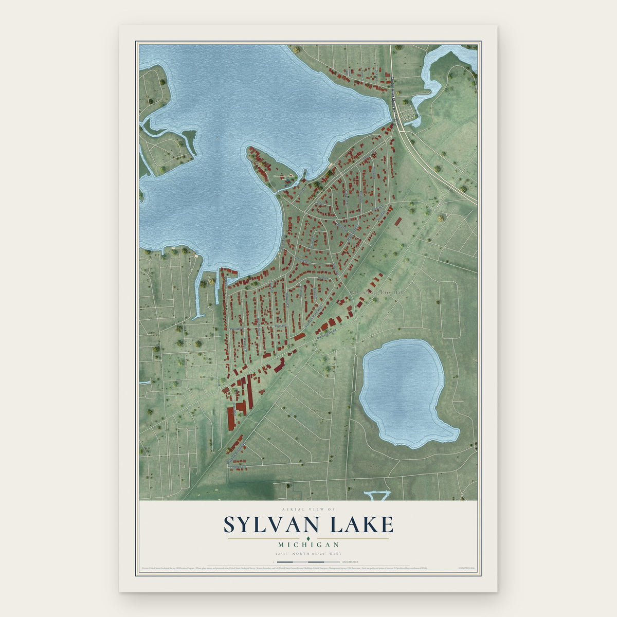 Sylvan Lake, Michigan map print, the full design