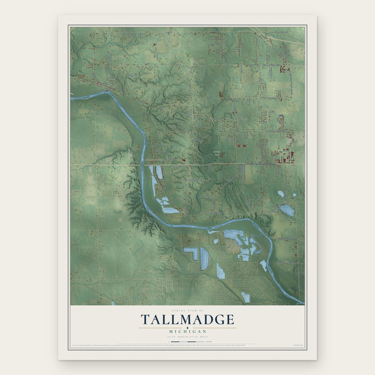 Tallmadge, Michigan map print, the full design