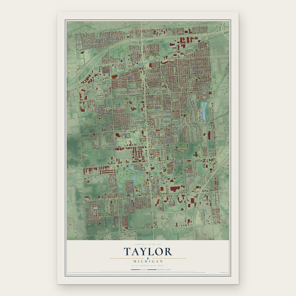 Taylor, Michigan map print, the full design