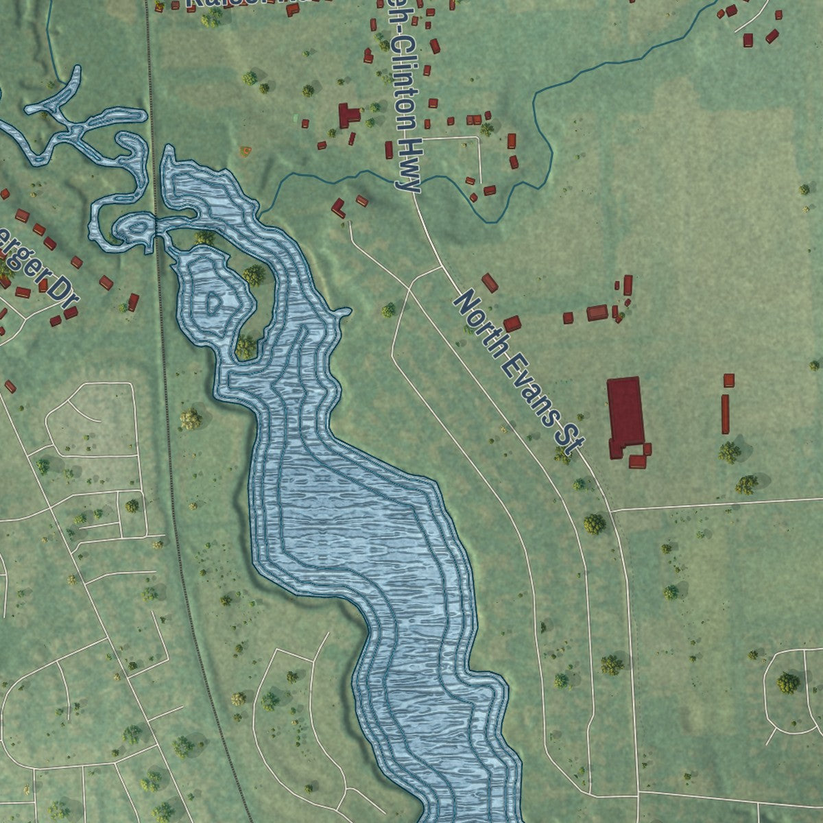 Close-up of the map of Tecumseh, Lenawee County, Michigan print showing street and building detail