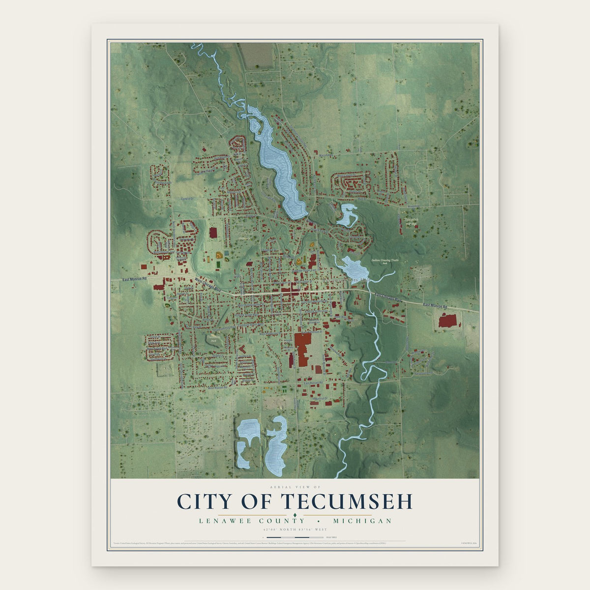 Tecumseh, Michigan map print, the full design
