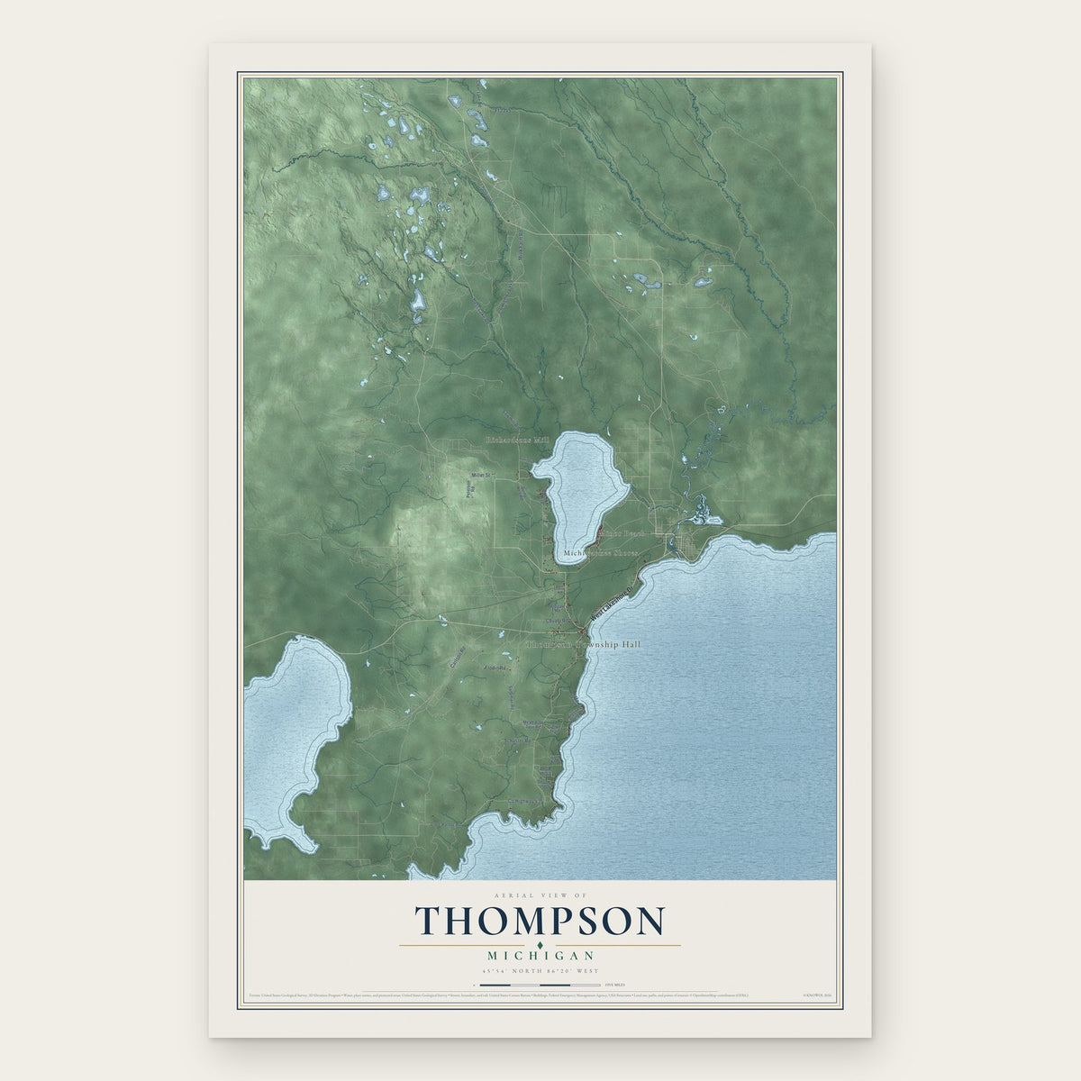 Thompson, Michigan map print, the full design
