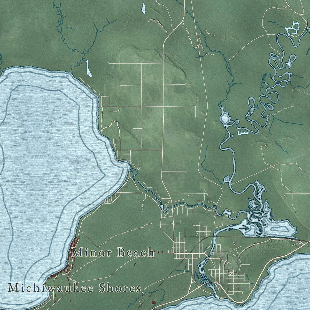 Close-up of the map of Thompson, Michigan print showing street and building detail