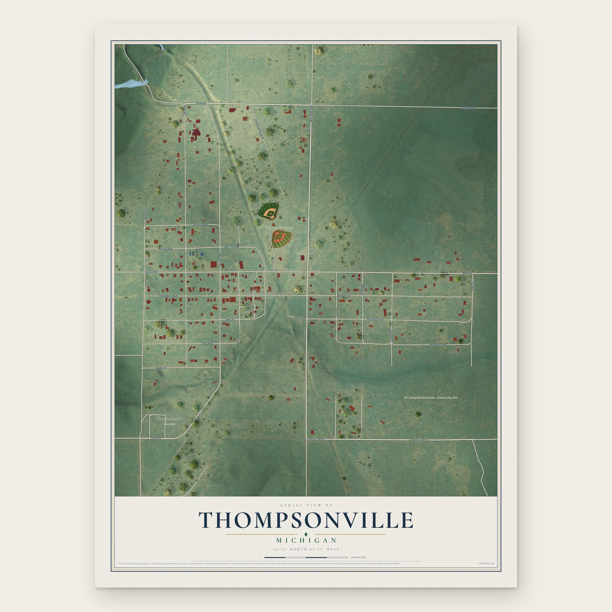 Thompsonville, Michigan map print, the full design