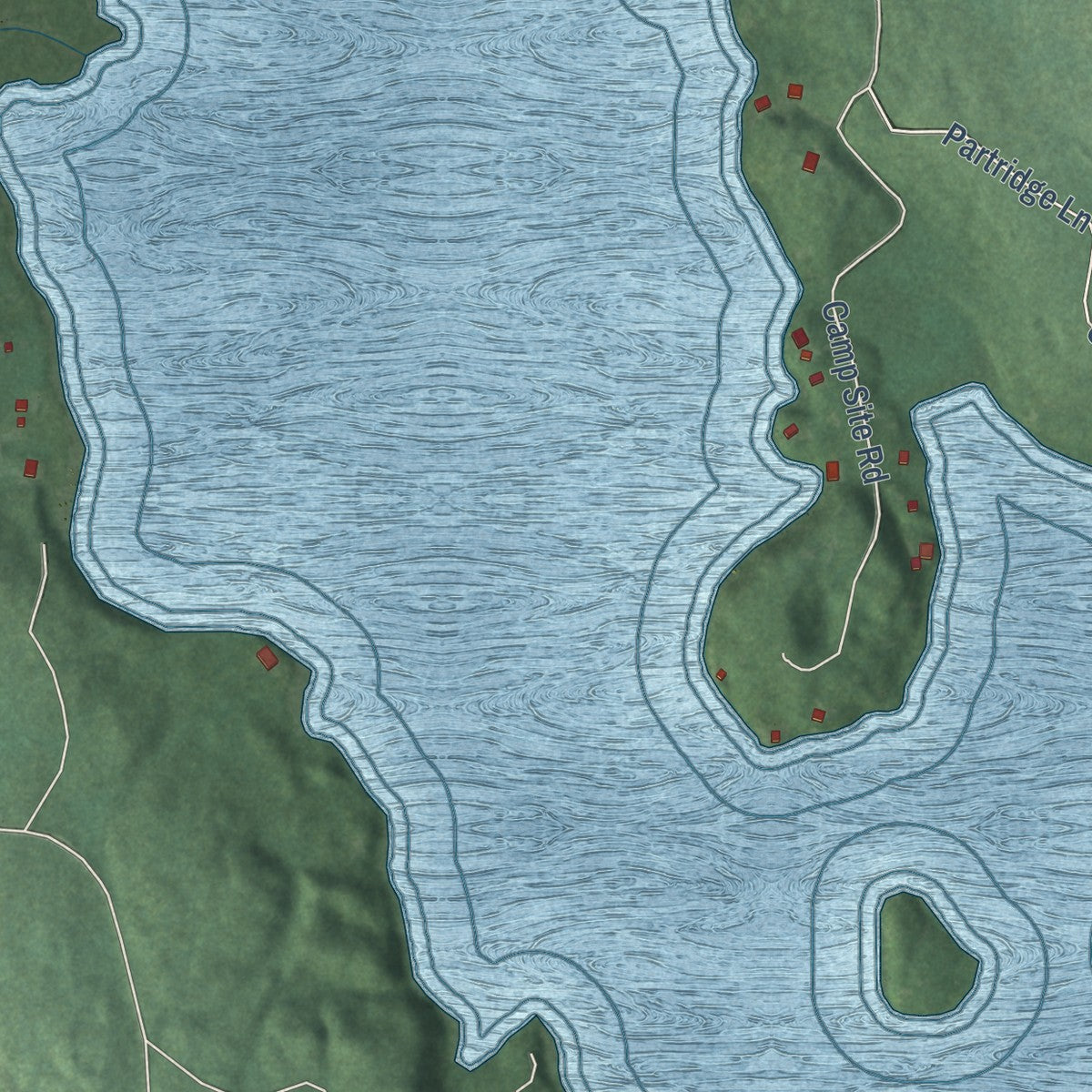 Close-up of the map of Three Lakes, Michigan print showing street and building detail