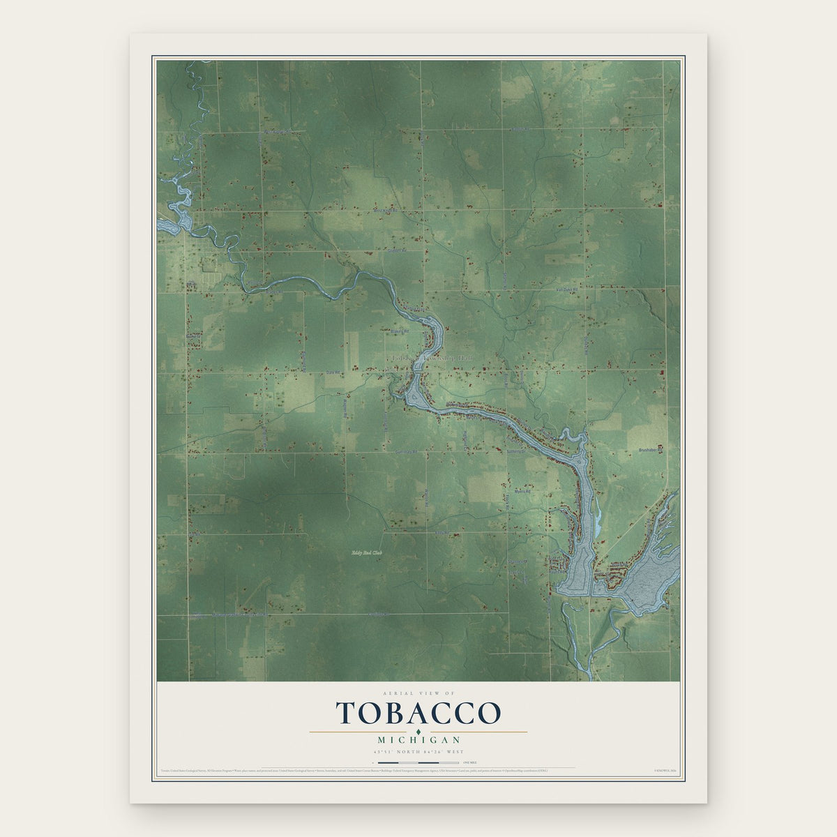 Tobacco, Michigan map print, the full design