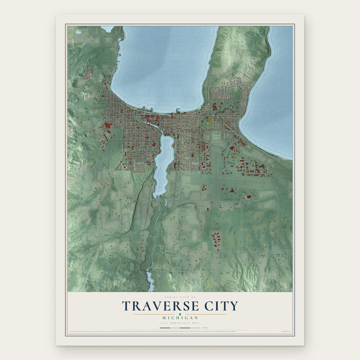 Traverse City, Michigan map print, the full design
