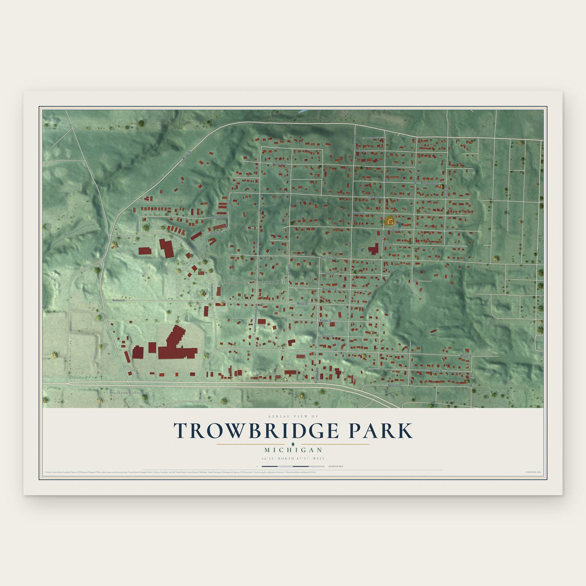 Trowbridge Park, Michigan map print, the full design