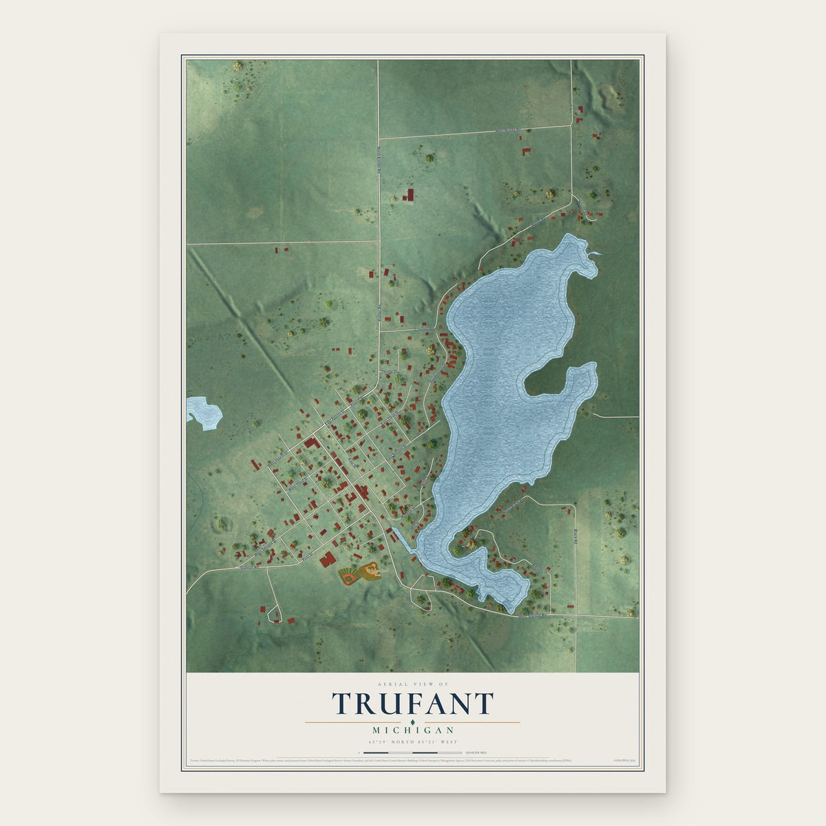 Trufant, Michigan map print, the full design