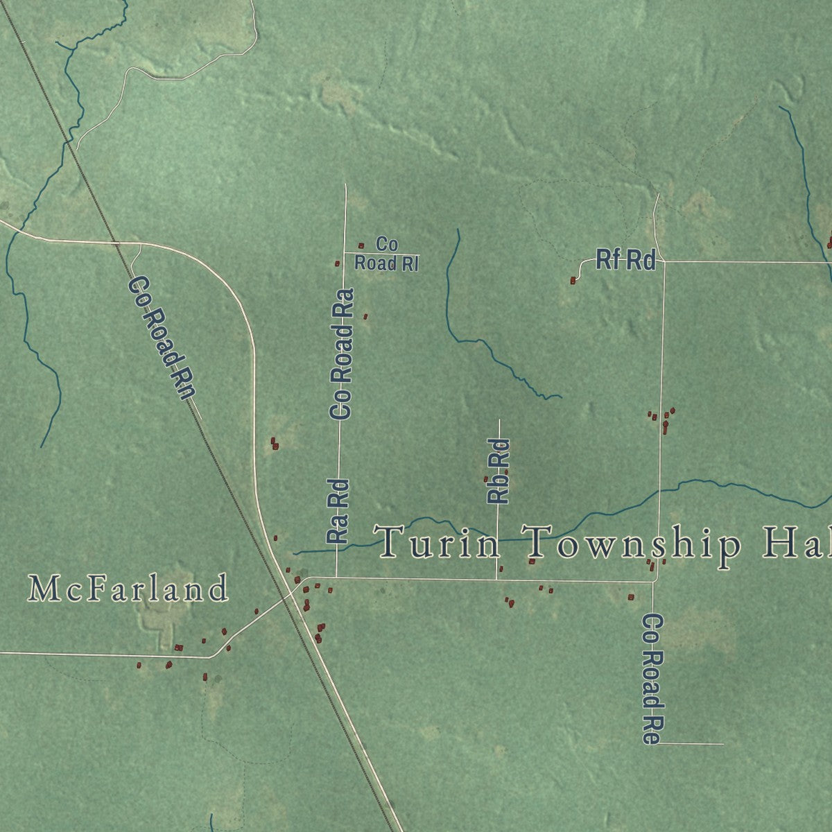 Close-up of the map of Turin, Michigan print showing street and building detail