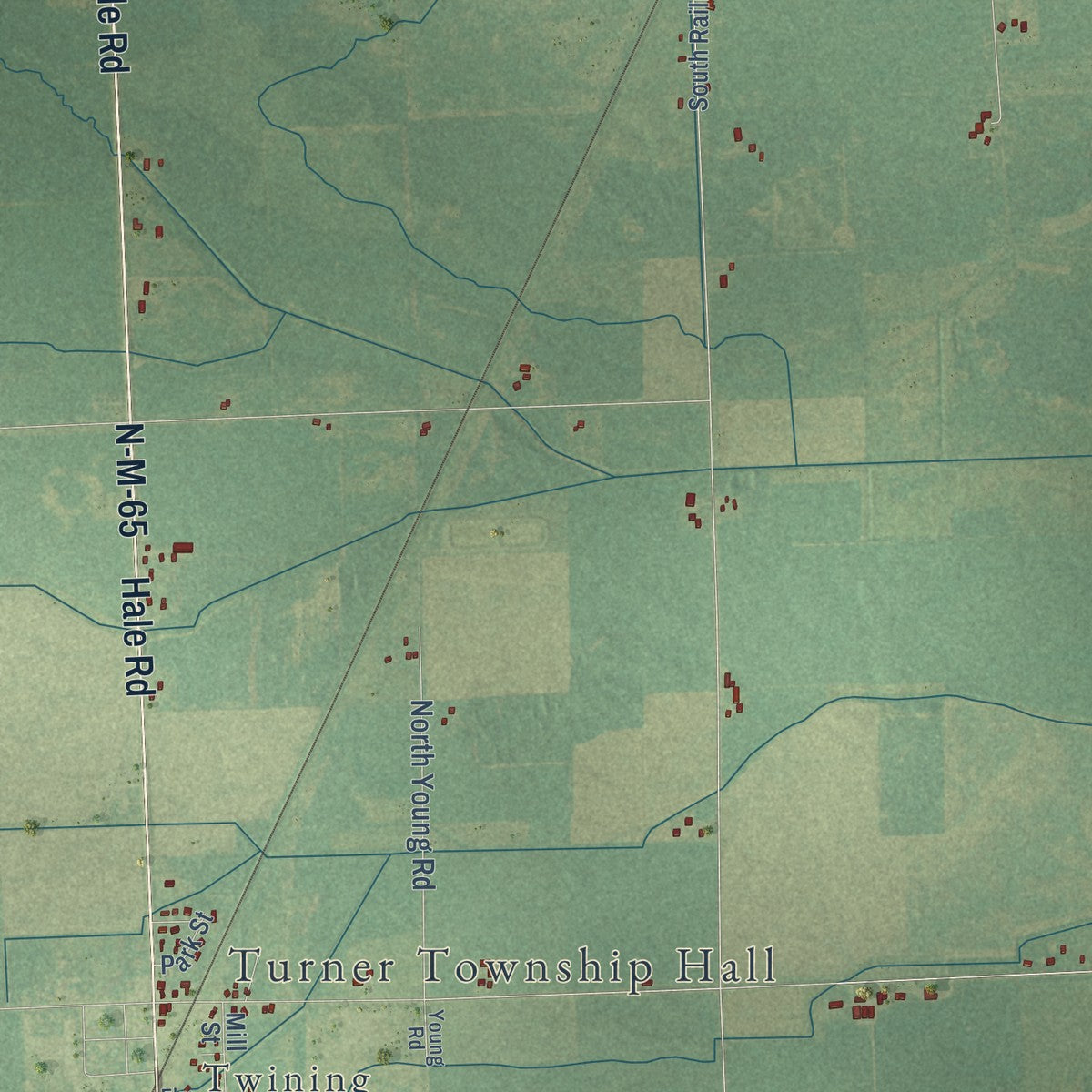 Close-up of the map of Turner, Arenac County, Michigan print showing street and building detail