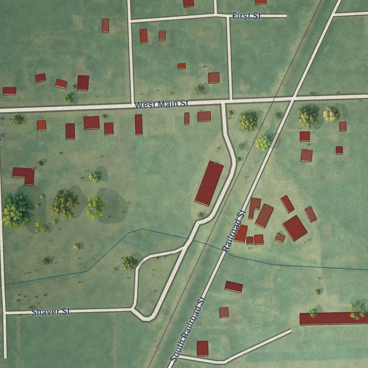 Close-up of the map of Turner, Michigan print showing street and building detail