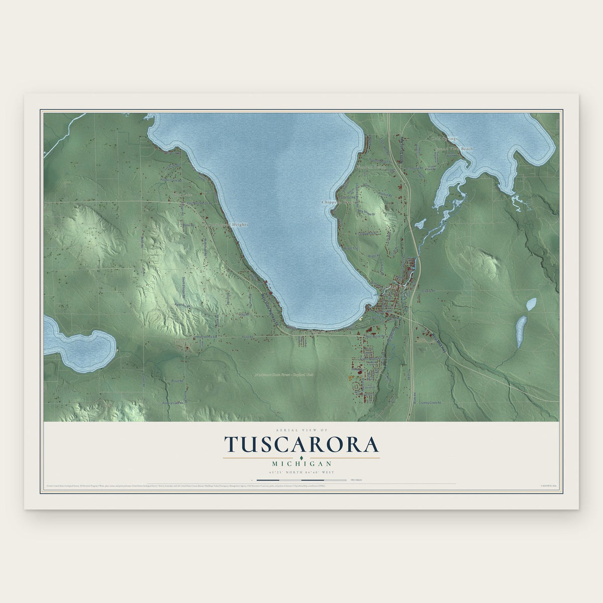 Tuscarora, Michigan map print, the full design