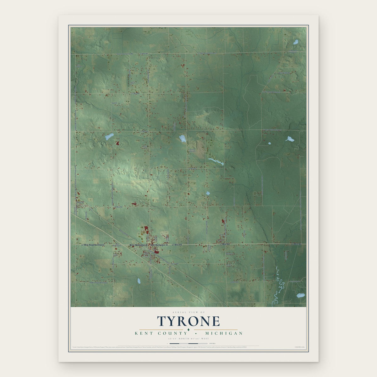 Tyrone, Kent County, Michigan map print, the full design