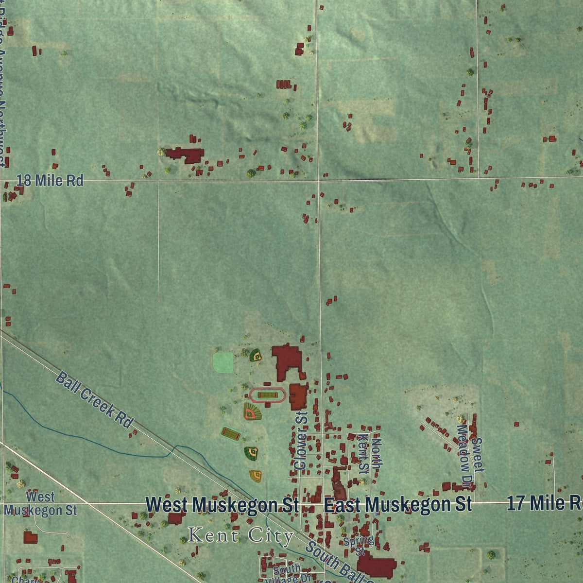Close-up of the map of Tyrone, Kent County, Michigan print showing street and building detail