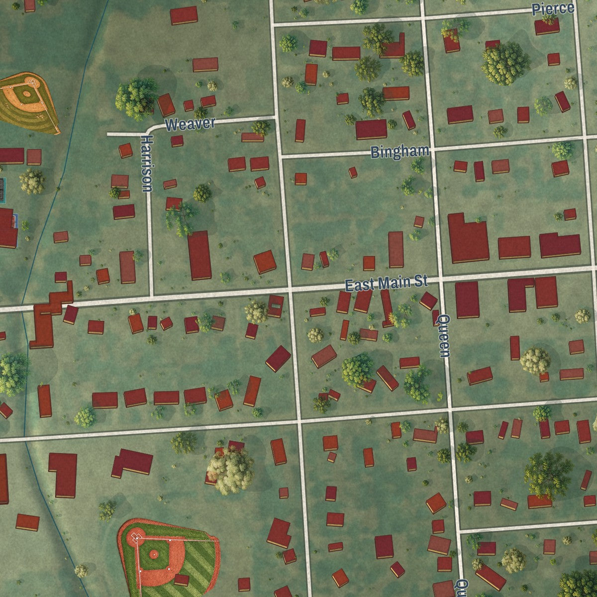 Close-up of the map of Ubly, Michigan print showing street and building detail