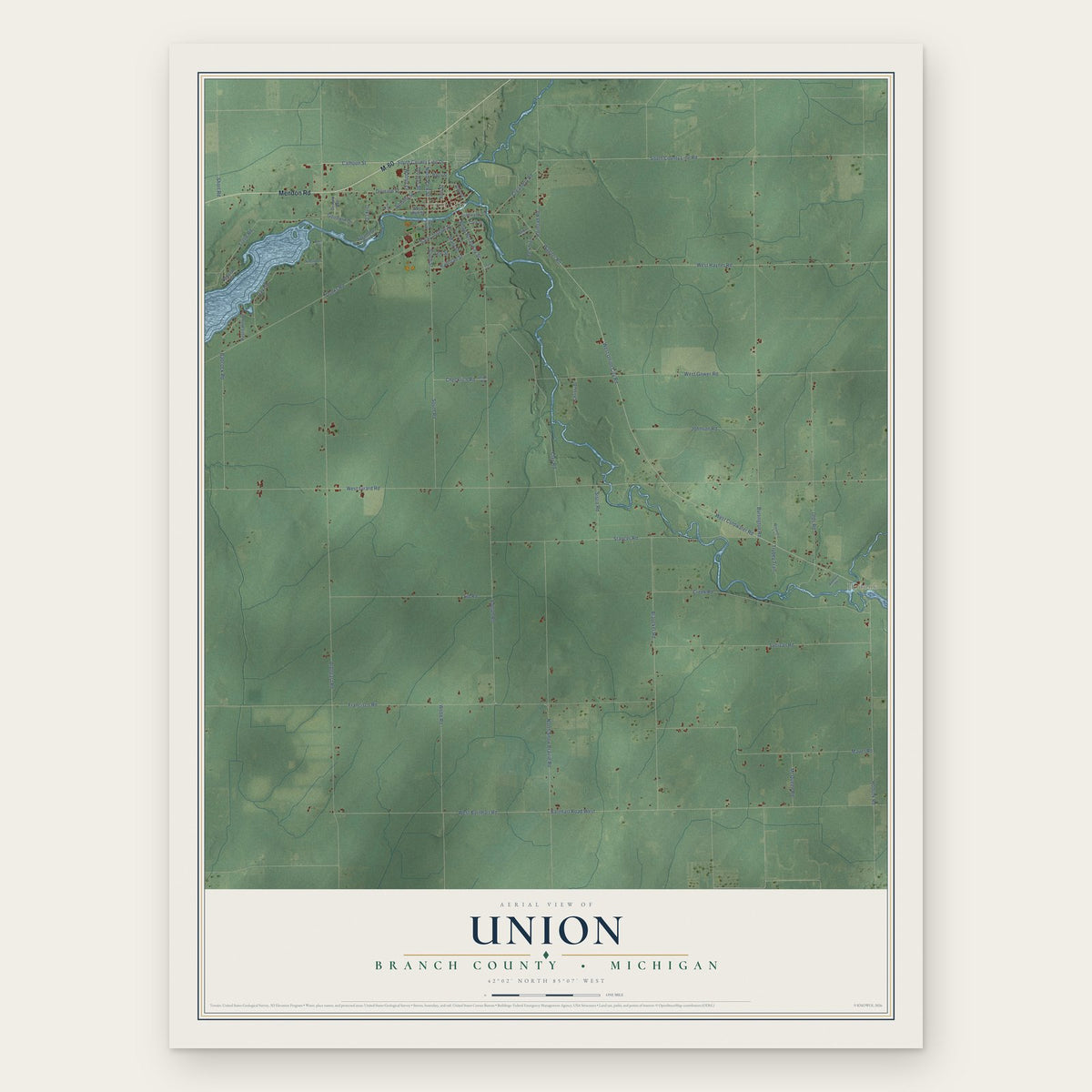 Union, Branch County, Michigan map print, the full design