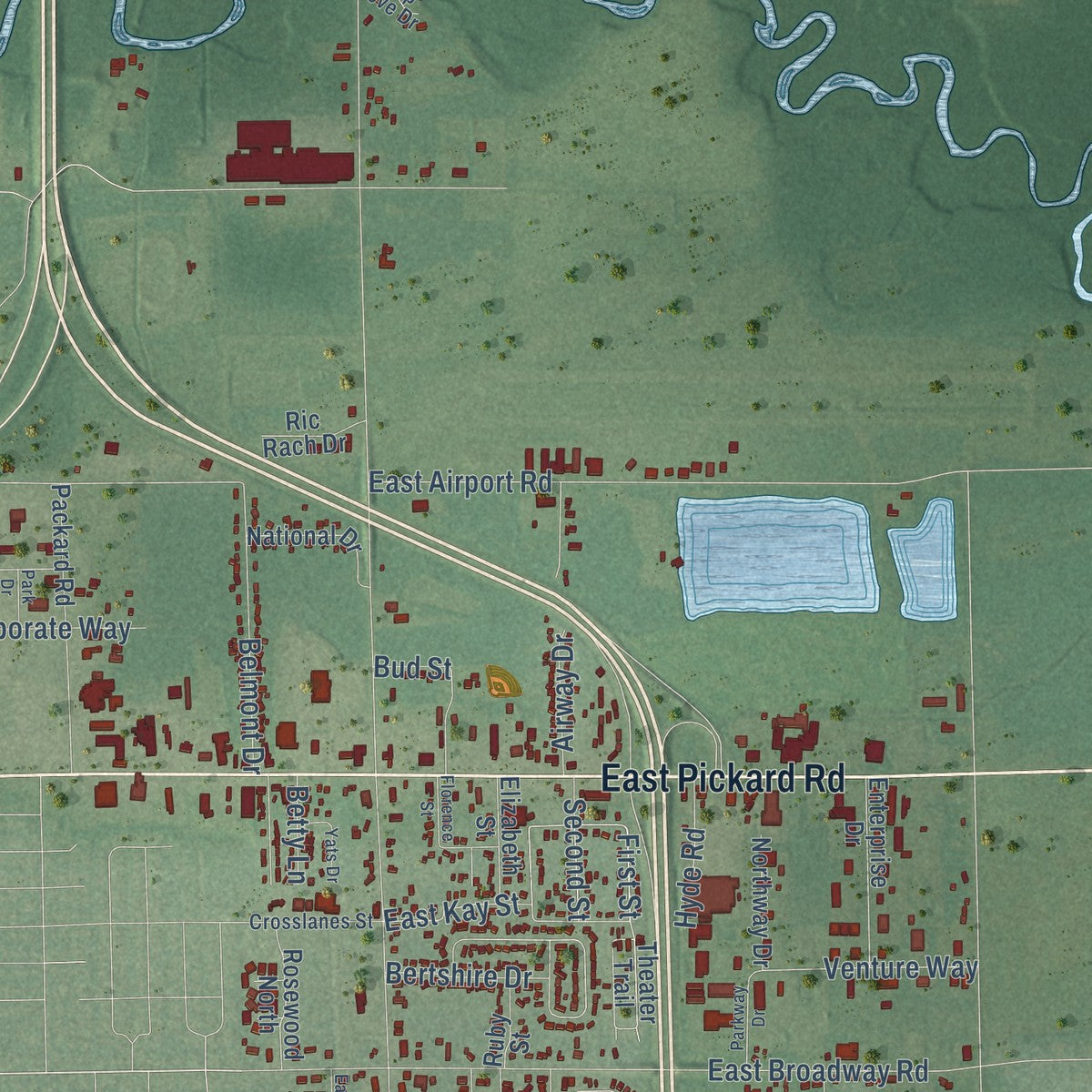 Close-up of the map of Union, Isabella County, Michigan print showing street and building detail