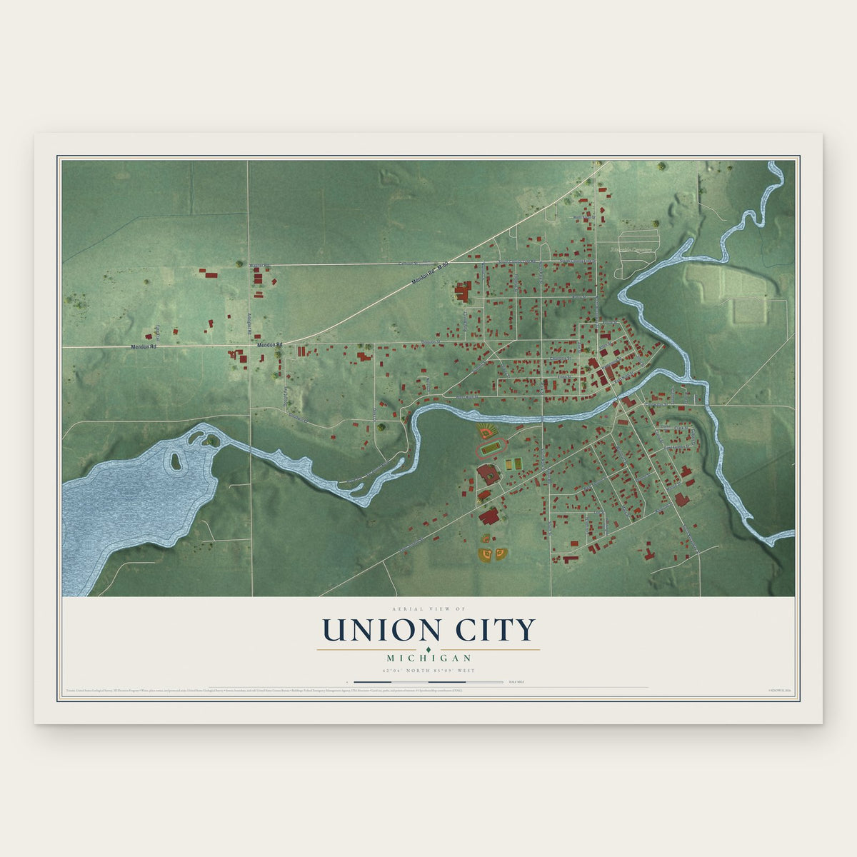 Union City, Michigan map print, the full design