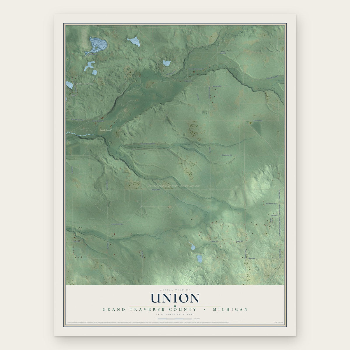 Union, Grand Traverse County, Michigan map print, the full design