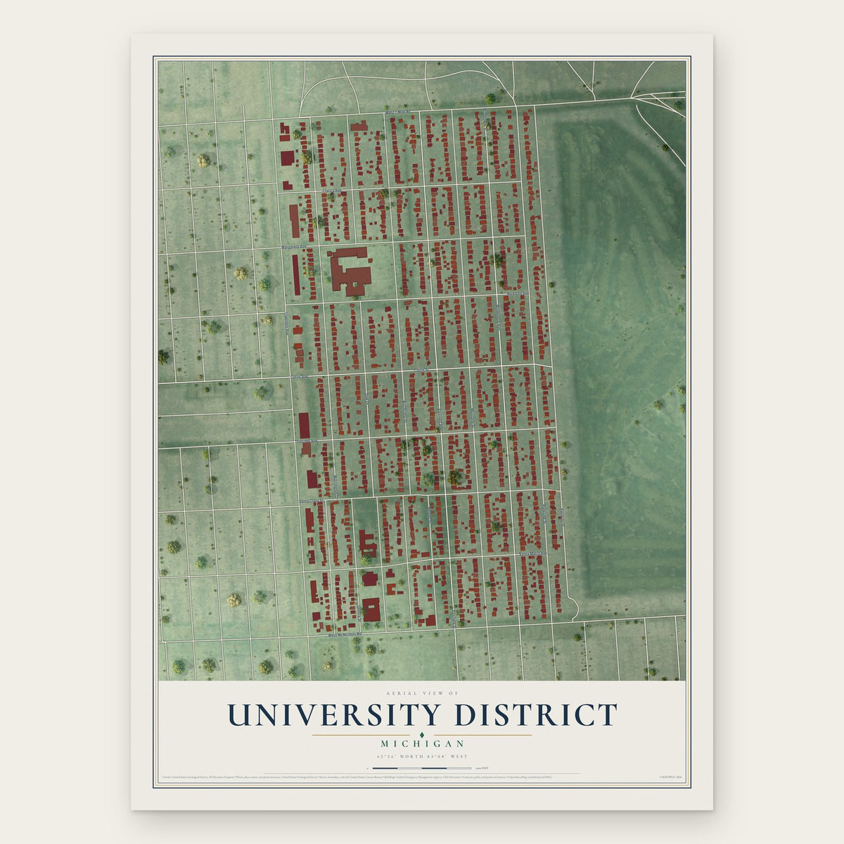 University District, Michigan map print, the full design