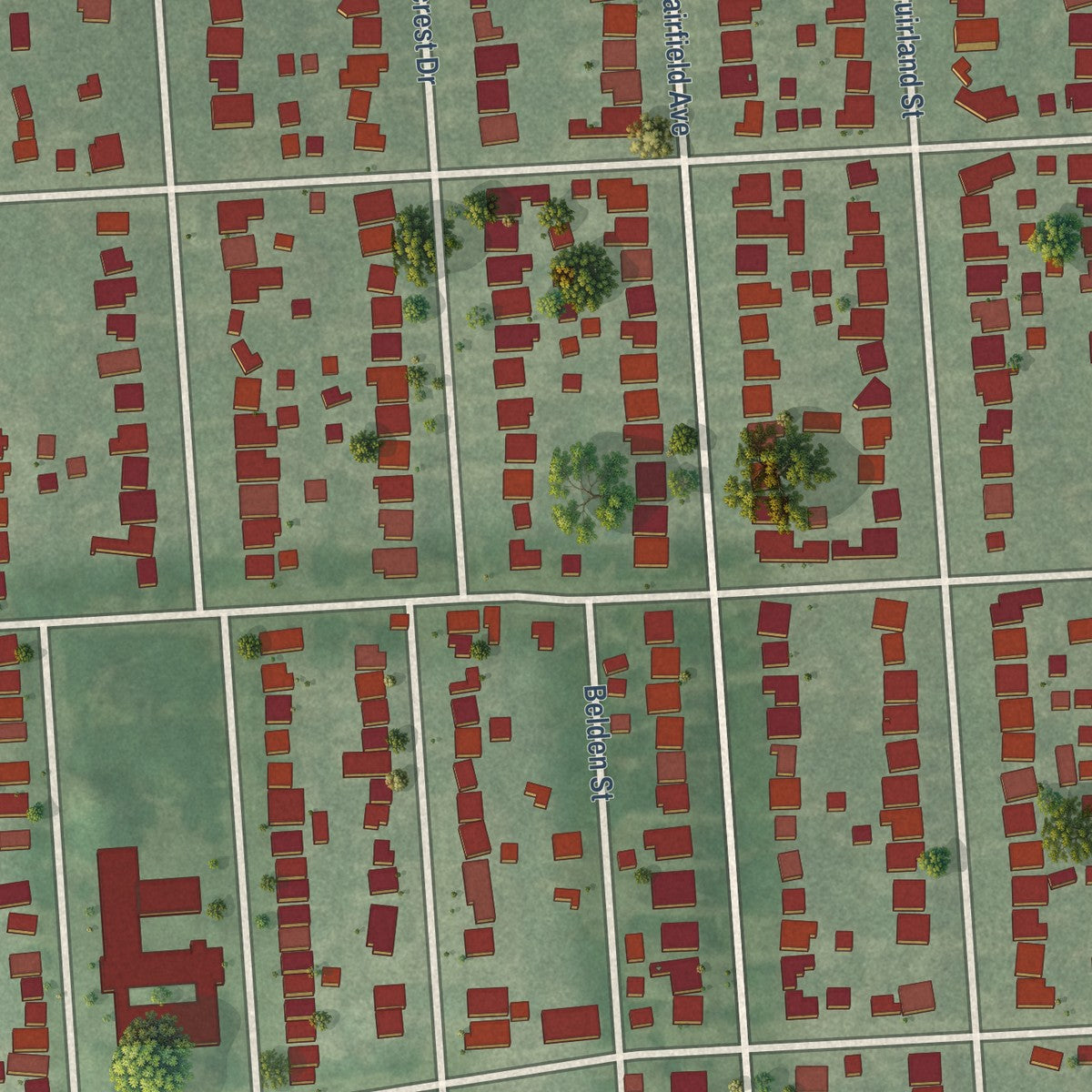 Close-up of the map of University District, Michigan print showing street and building detail