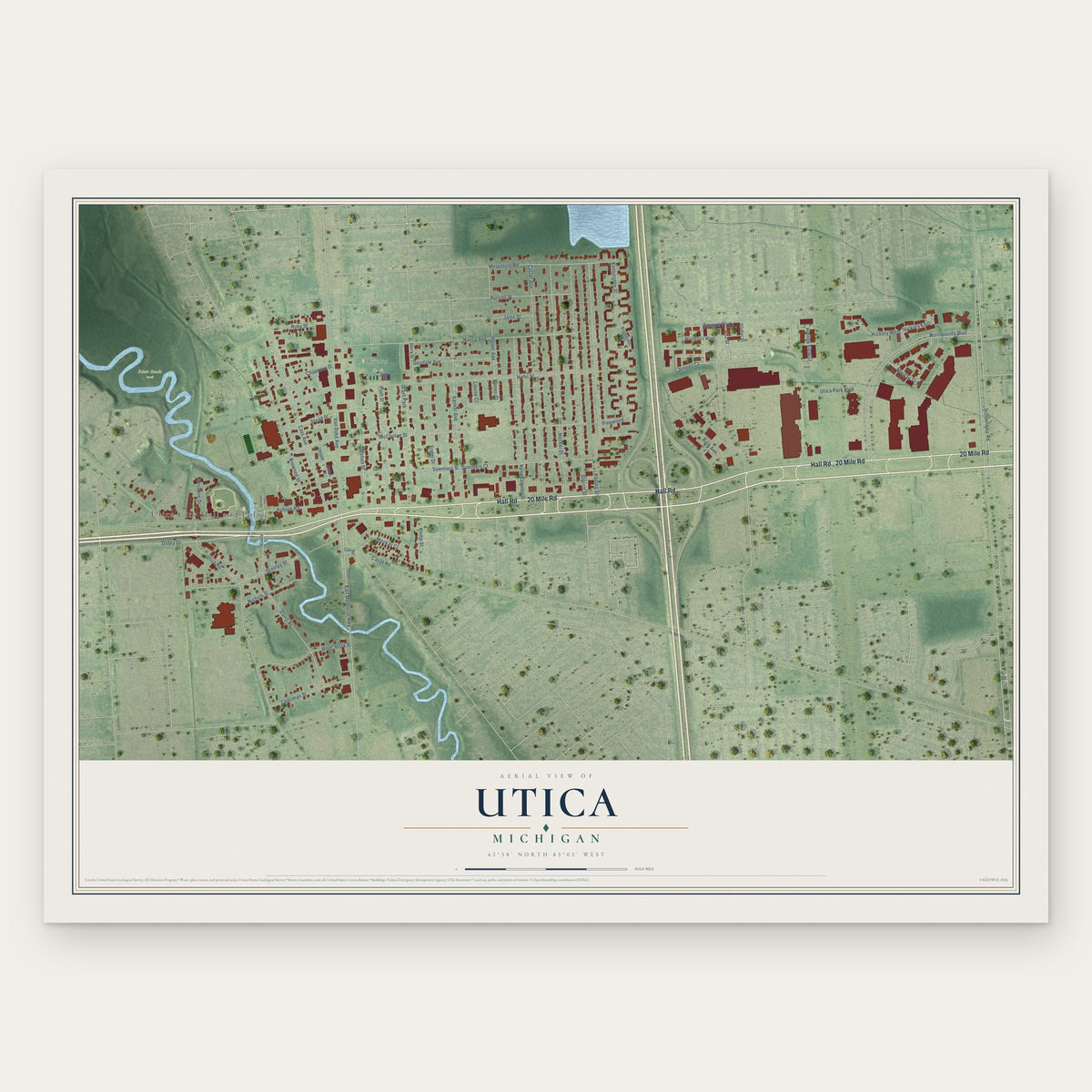 Utica, Michigan map print, the full design