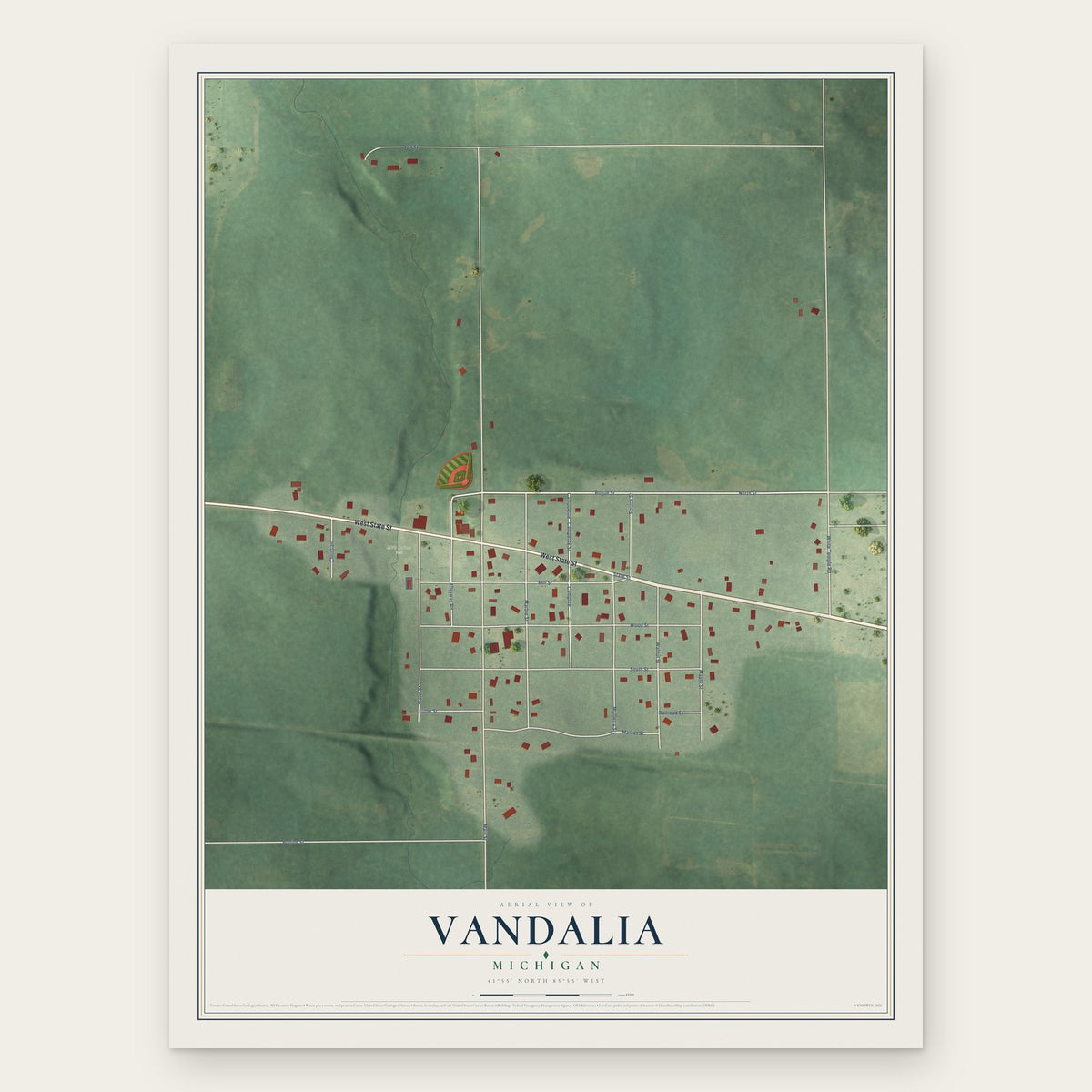 Vandalia, Michigan map print, the full design