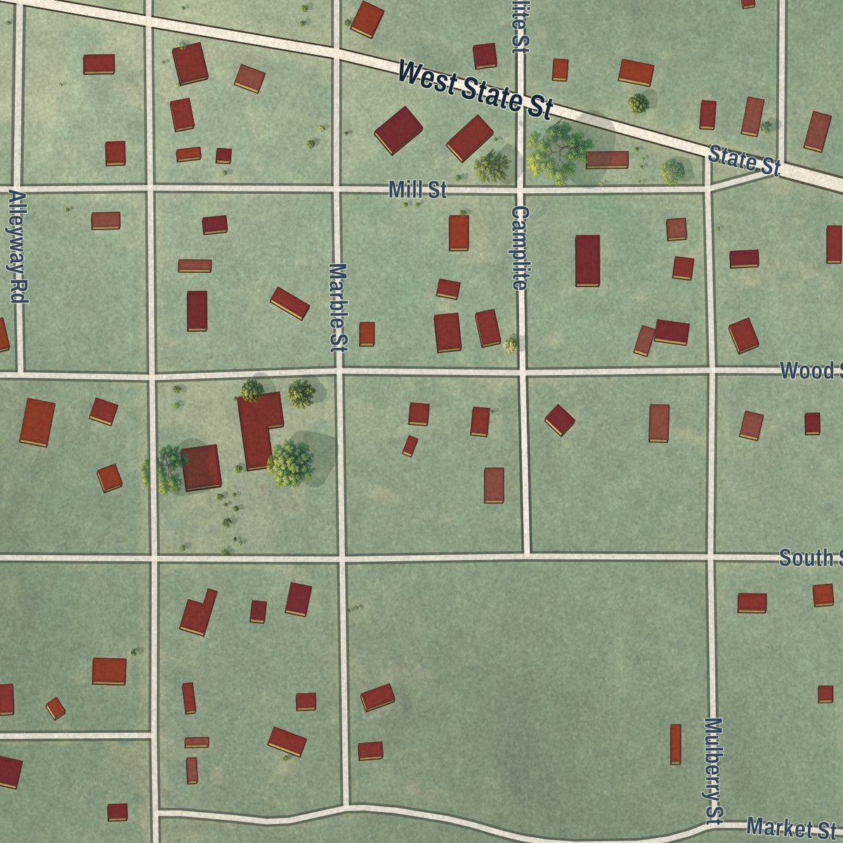 Close-up of the map of Vandalia, Michigan print showing street and building detail