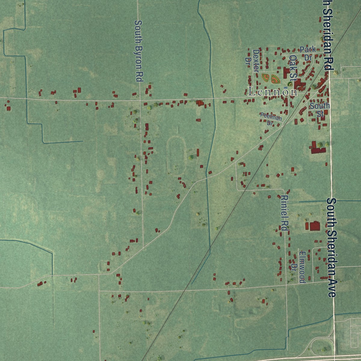 Close-up of the map of Venice, Michigan print showing street and building detail