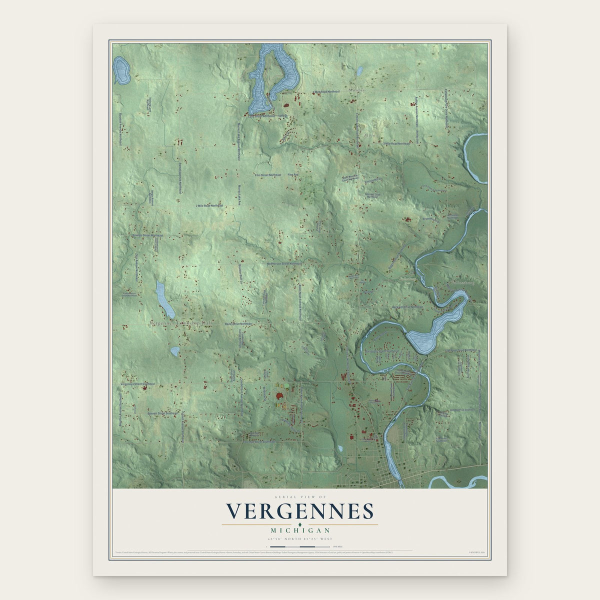 Vergennes, Michigan map print, the full design