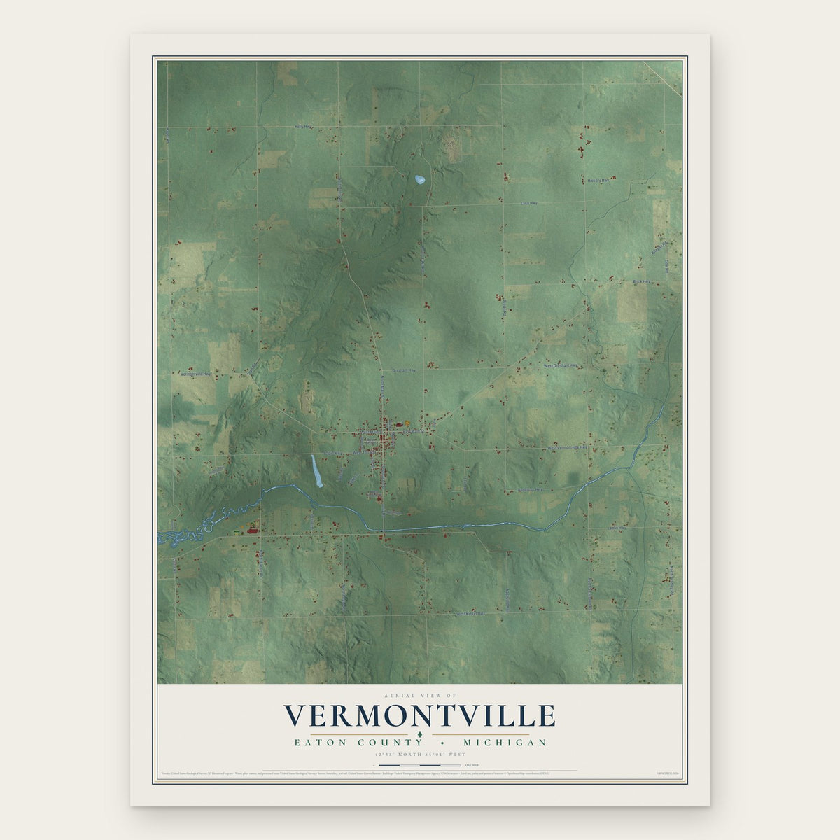 Vermontville, Eaton County, Michigan map print, the full design