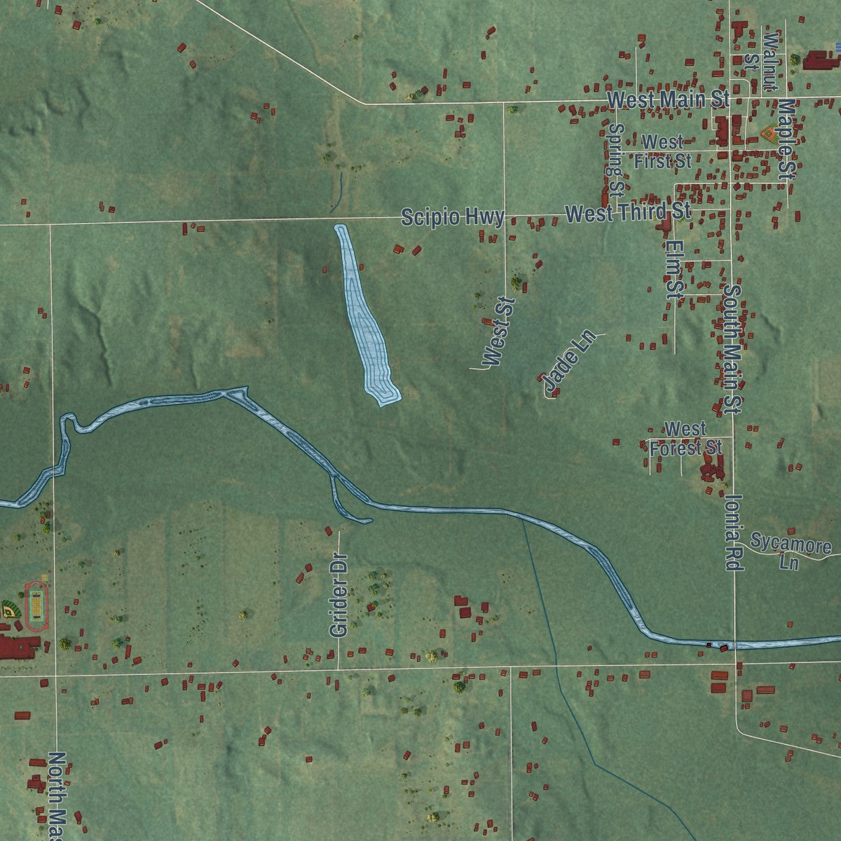 Close-up of the map of Vermontville, Eaton County, Michigan print showing street and building detail