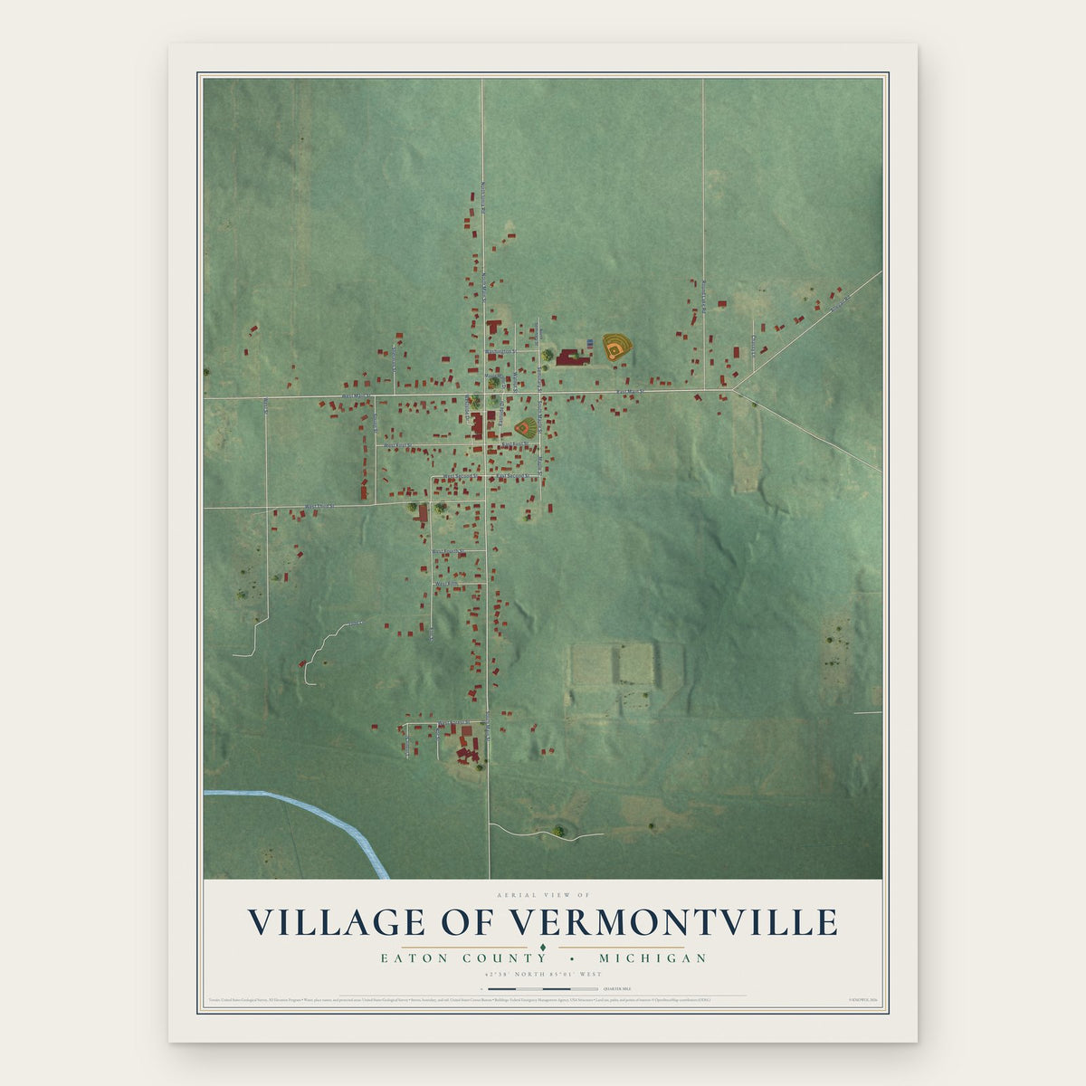 Vermontville, Michigan map print, the full design