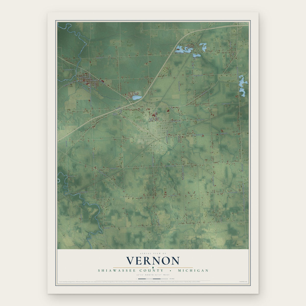 Vernon, Shiawassee County, Michigan map print, the full design