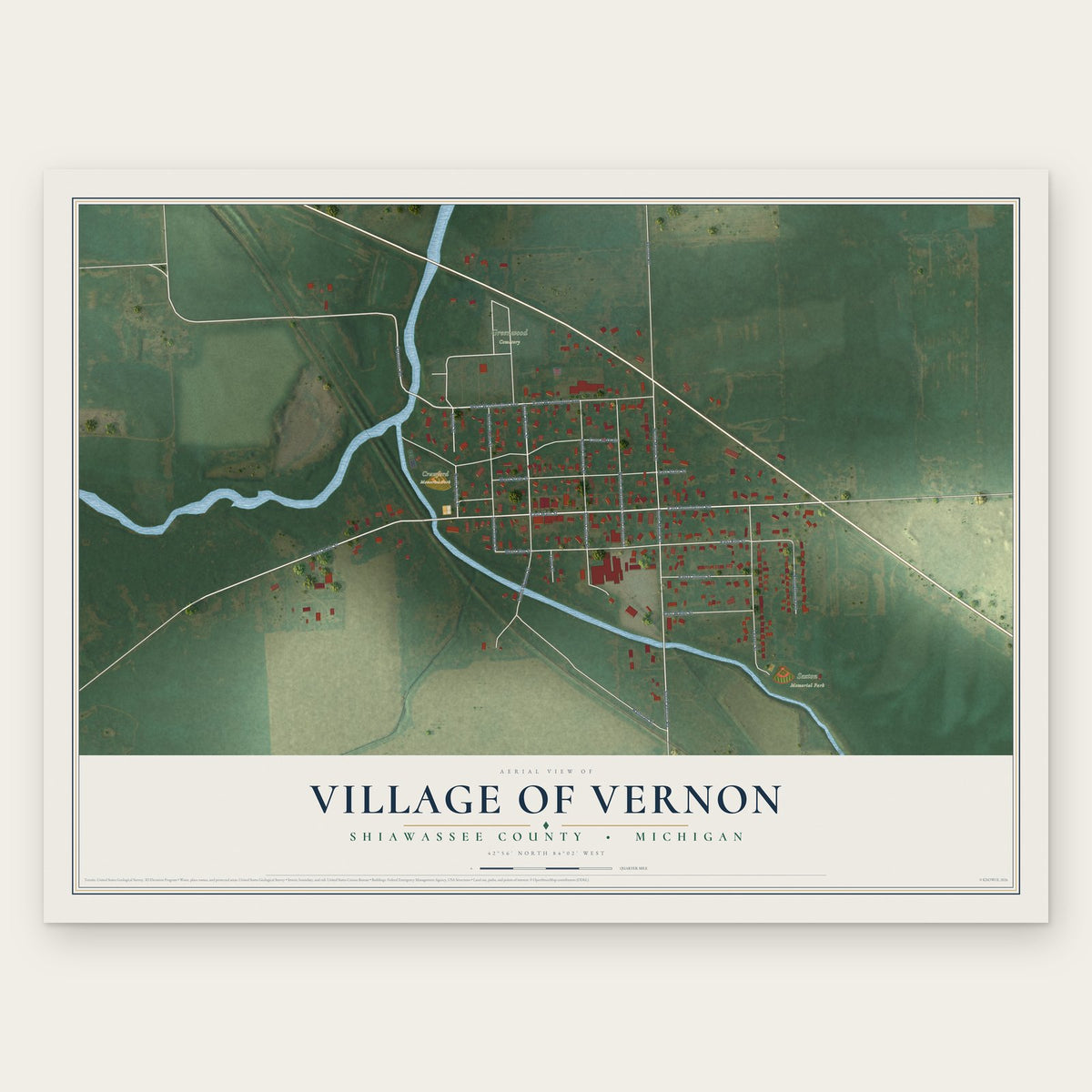 Vernon, Michigan map print, the full design