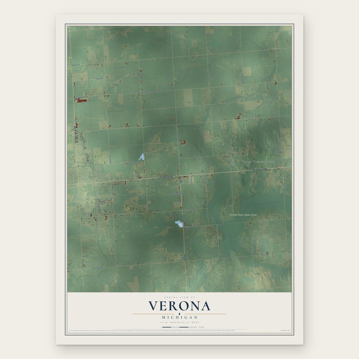 Verona, Michigan map print, the full design