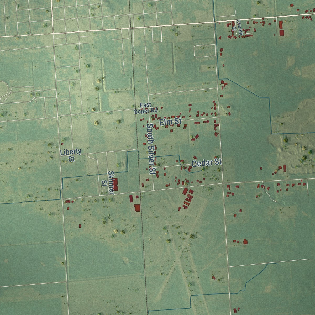 Close-up of the map of Verona, Michigan print showing street and building detail