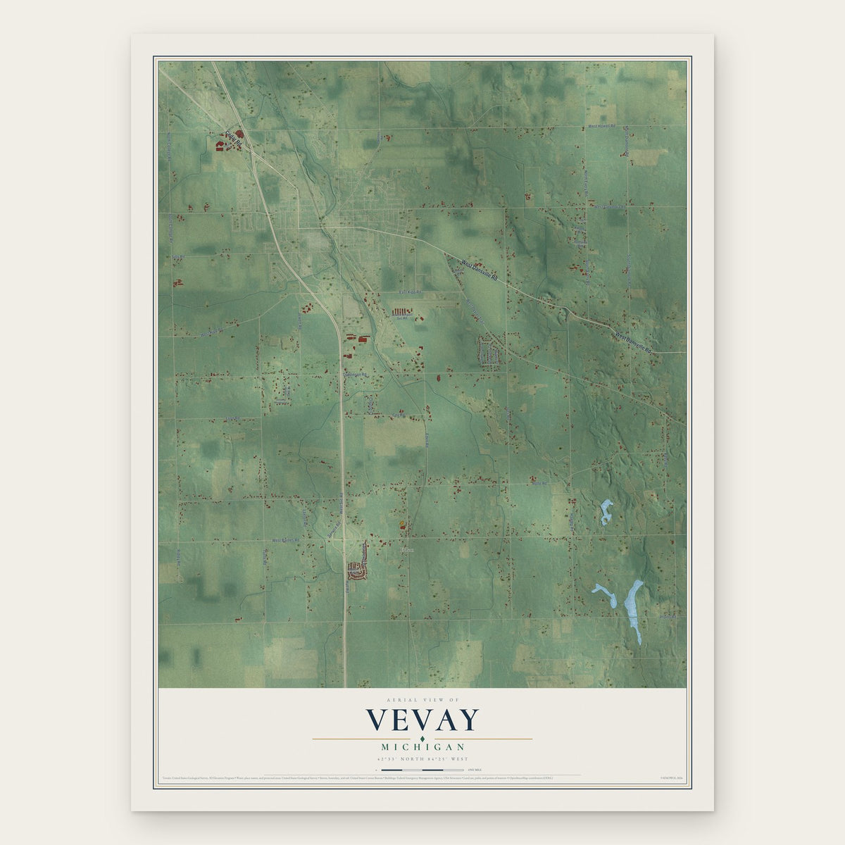Vevay, Michigan map print, the full design