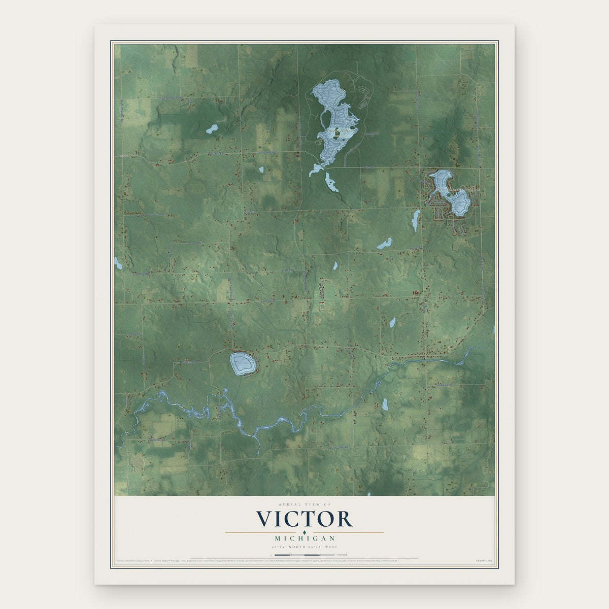 Victor, Michigan map print, the full design