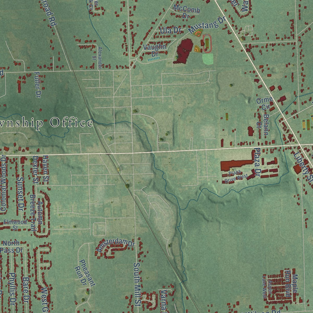 Close-up of the map of Vienna, Genesee County, Michigan print showing street and building detail