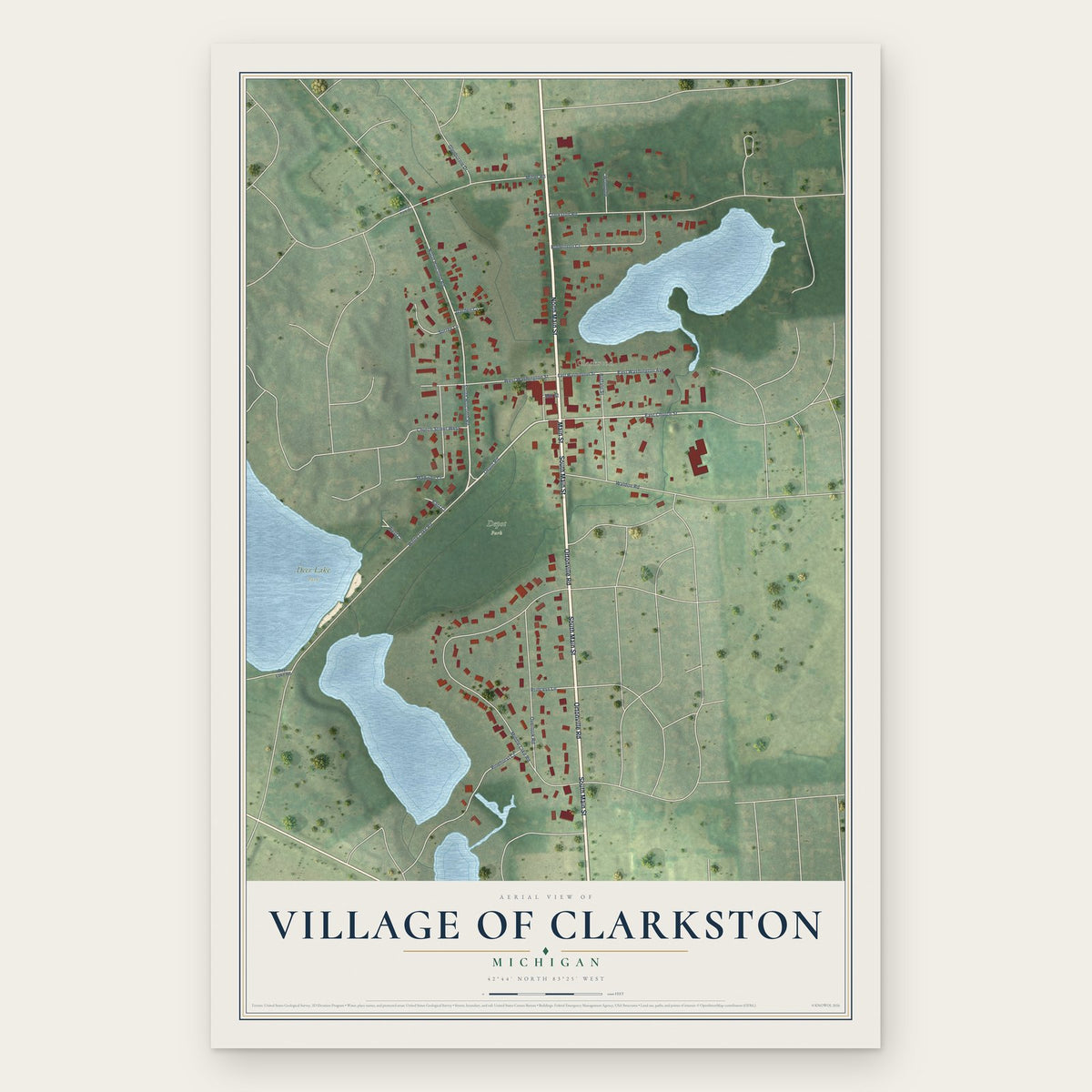 Village of Clarkston, Michigan map print, the full design