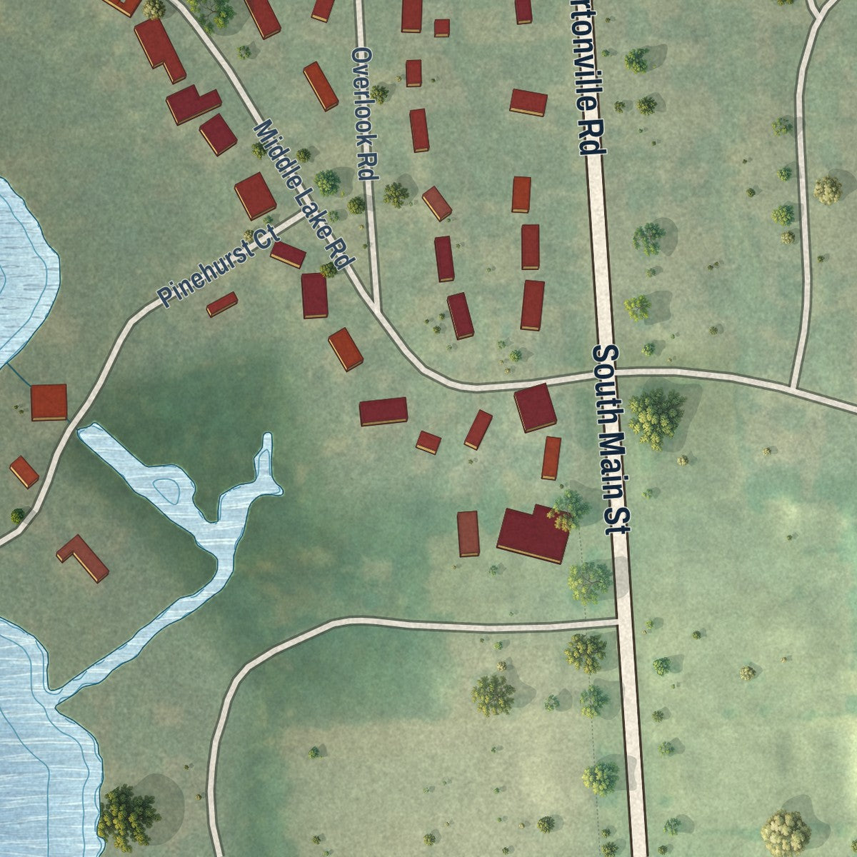 Close-up of the map of the Village of Clarkston, Michigan print showing street and building detail