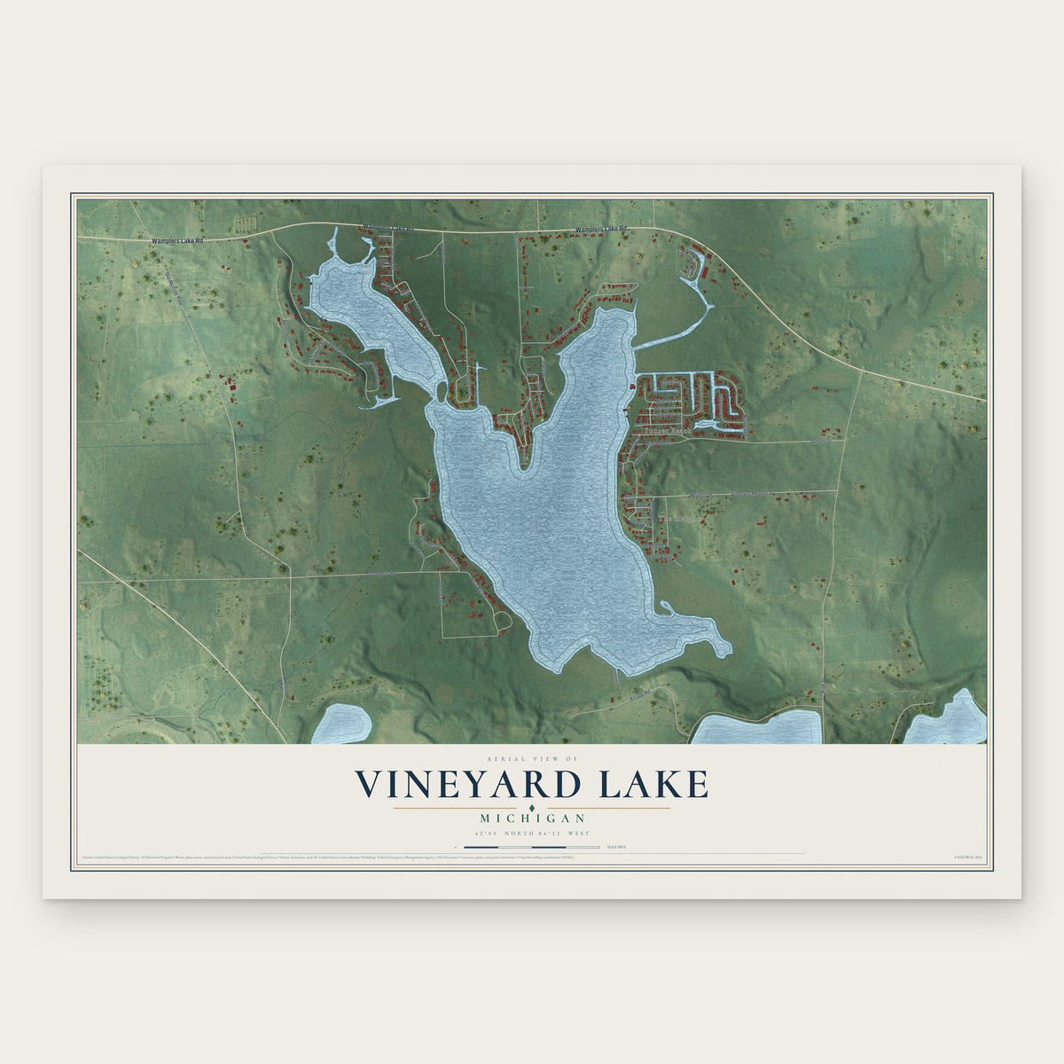 Vineyard Lake, Michigan map print, the full design