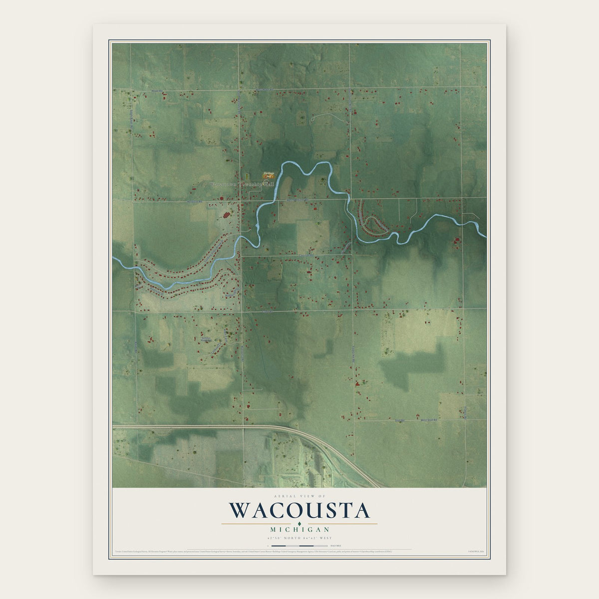 Wacousta, Michigan map print, the full design