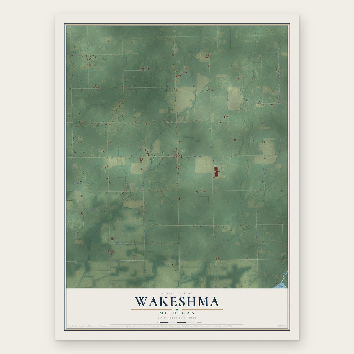 Wakeshma, Michigan map print, the full design