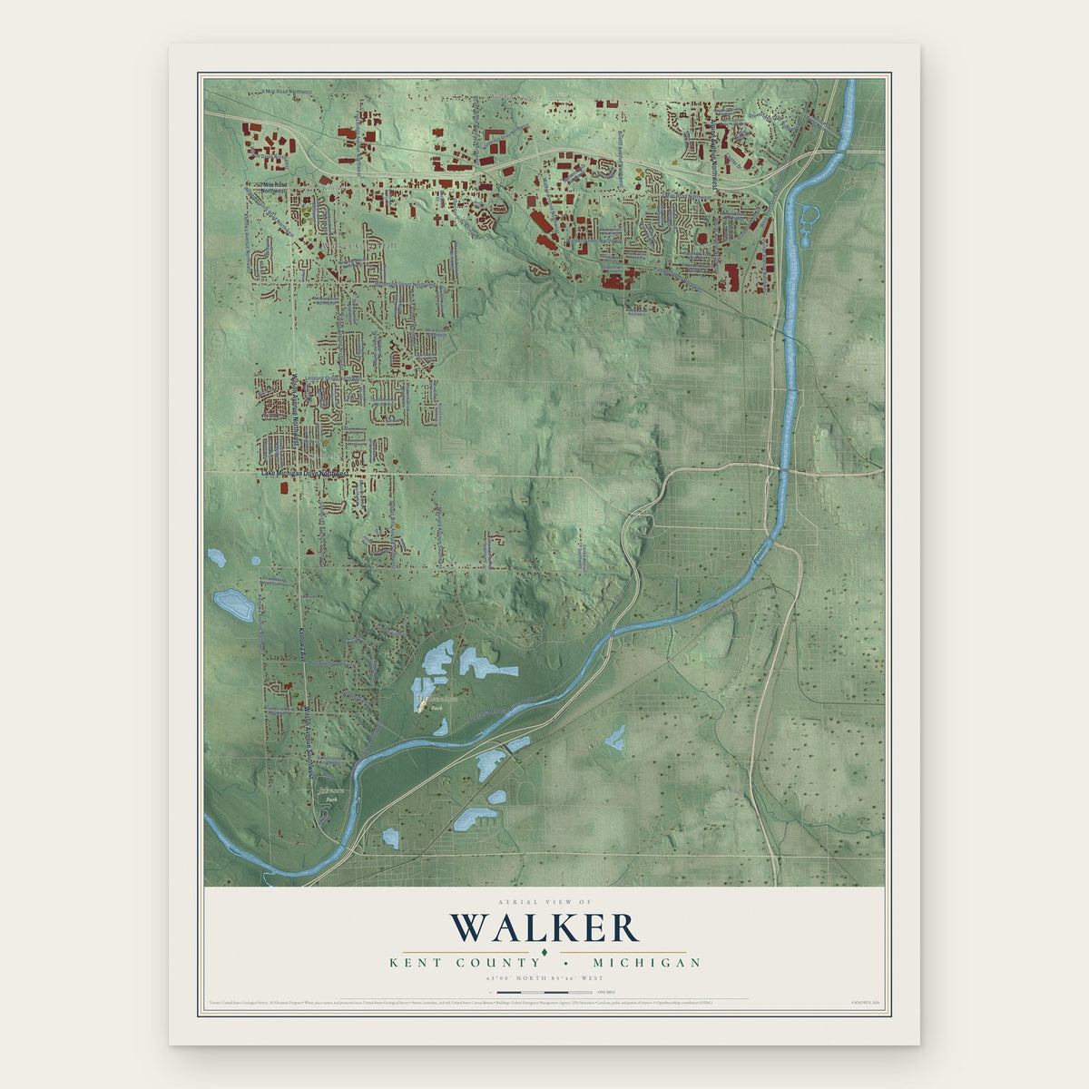 Walker, Kent County, Michigan map print, the full design