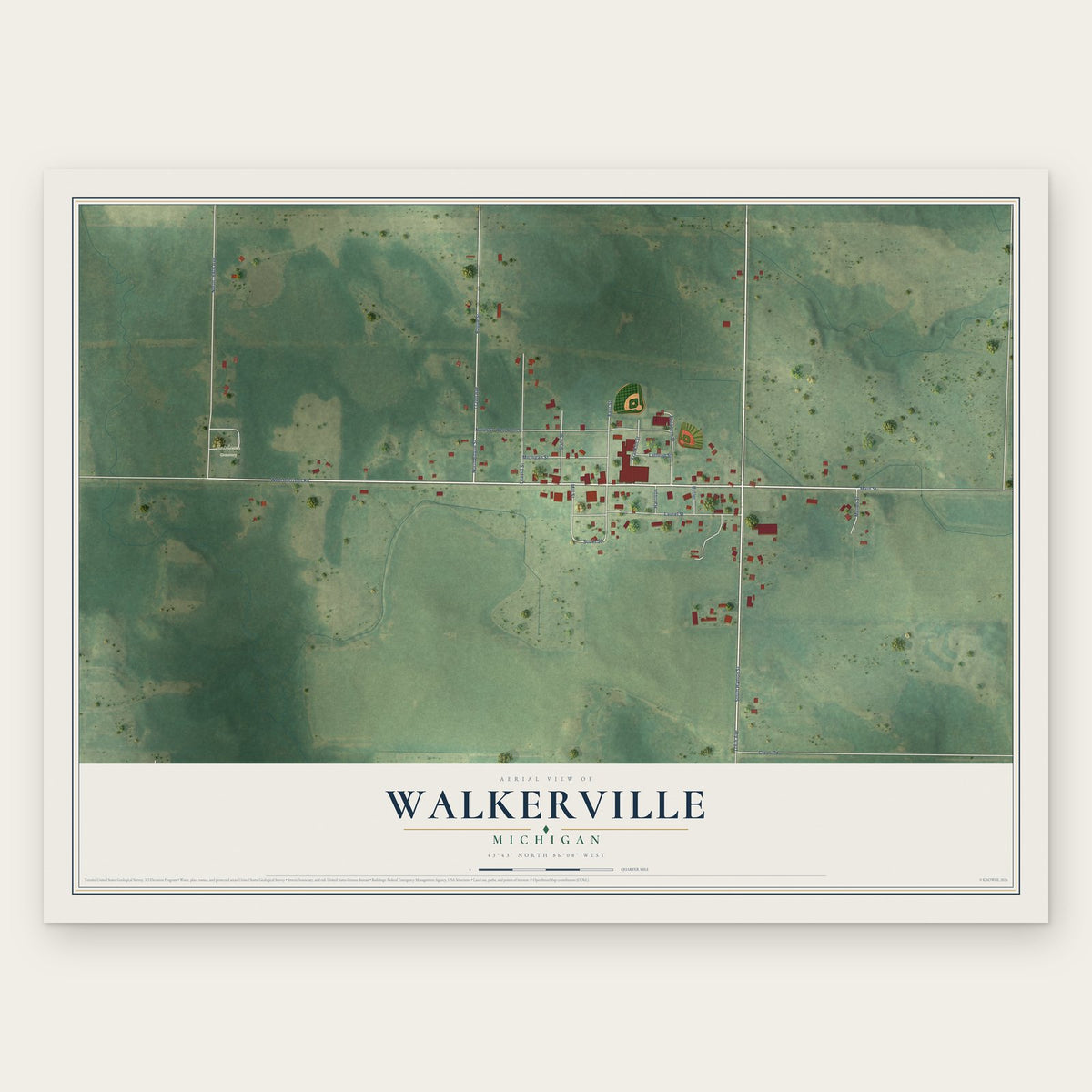 Walkerville, Michigan map print, the full design