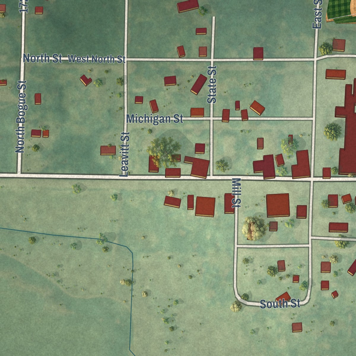 Close-up of the map of Walkerville, Michigan print showing street and building detail