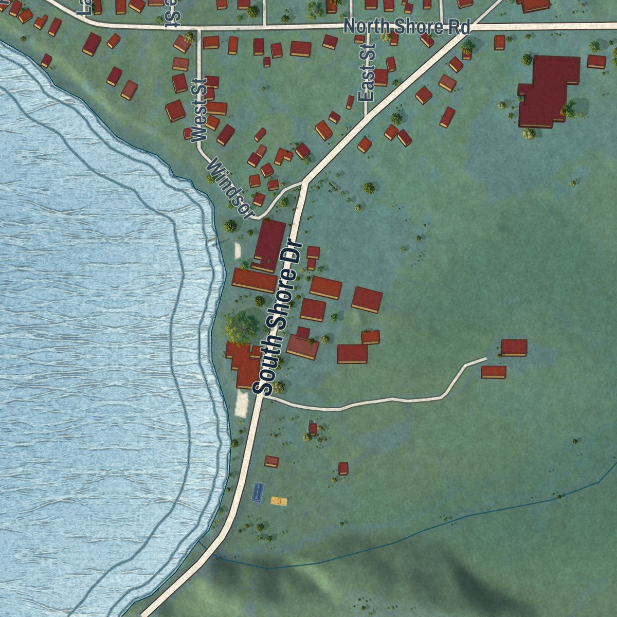 Close-up of the map of Walloon Lake, Michigan print showing street and building detail